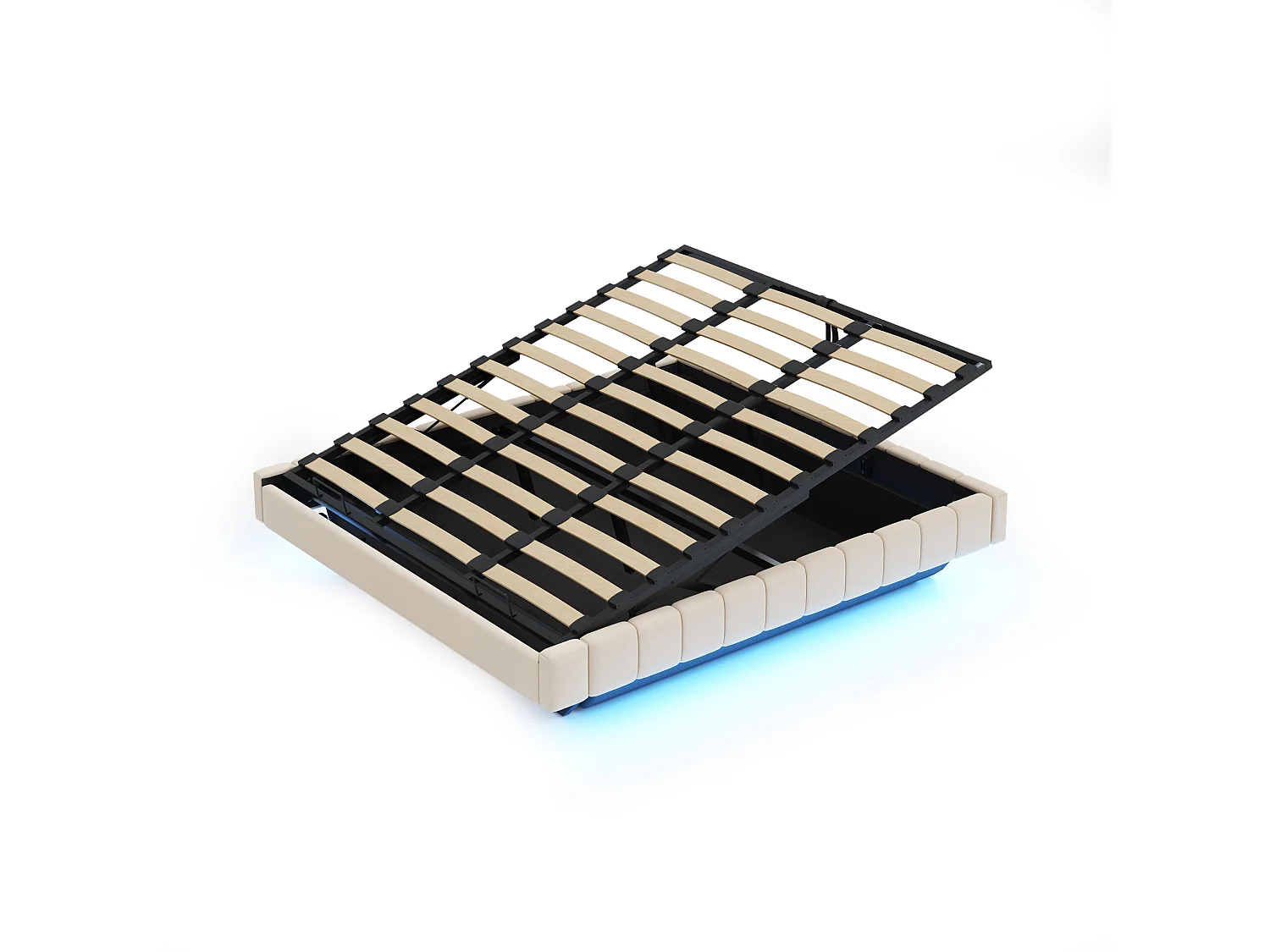 Lit coffre 180x200 cm - Lit adulte avec éclairage LED - sans tête de lit - lin beige - sans matelas