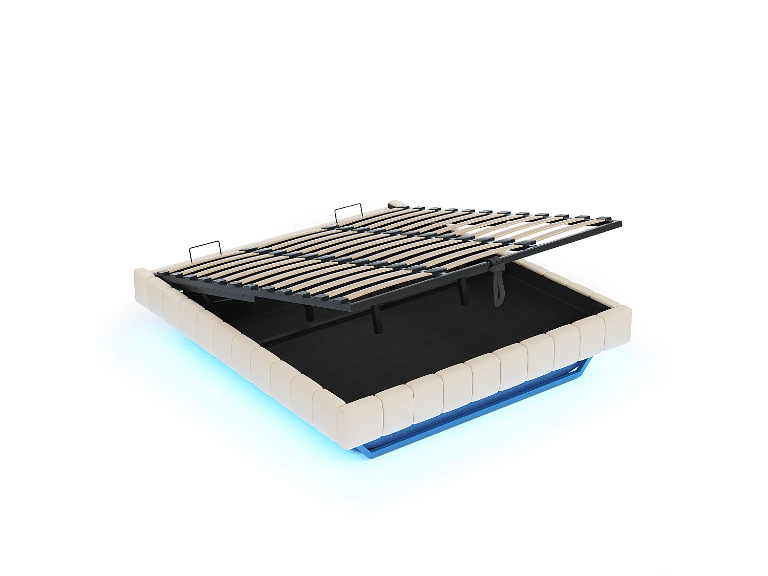 Lit coffre 180x200 cm - Lit adulte avec éclairage LED - sans tête de lit - lin beige - sans matelas