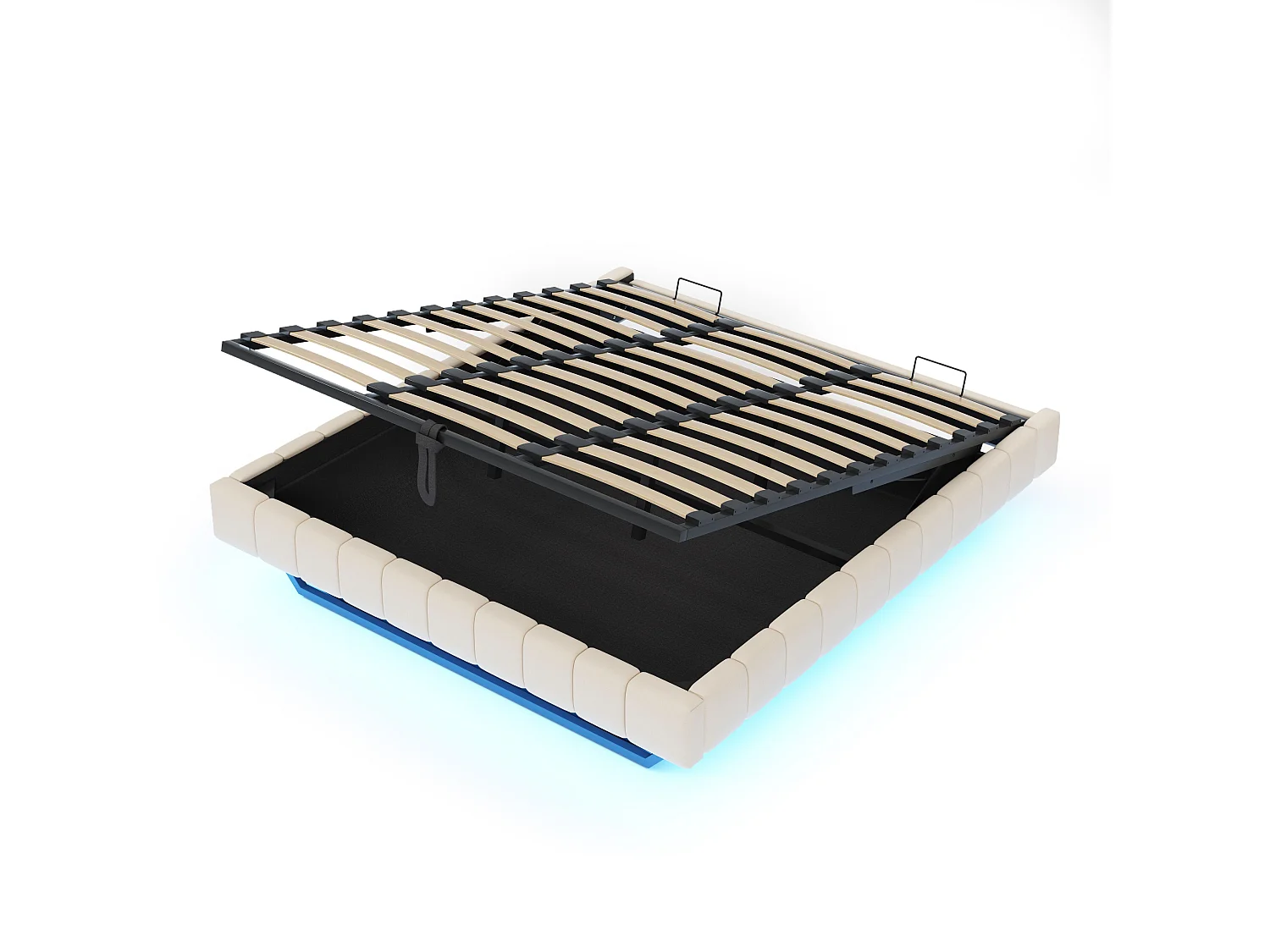 Lit coffre 180x200 cm - Lit adulte avec éclairage LED - sans tête de lit - lin beige - sans matelas