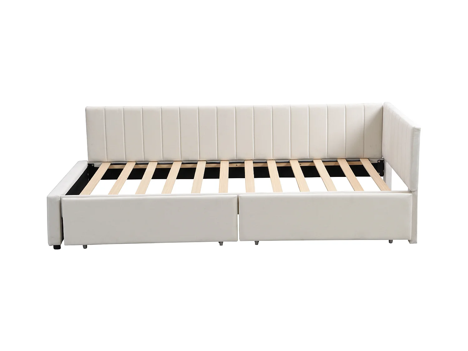 Cama de criança 90 x 200 cm - Cama individual com 2 gavetas e braços - veludo bege - colchão não incluído