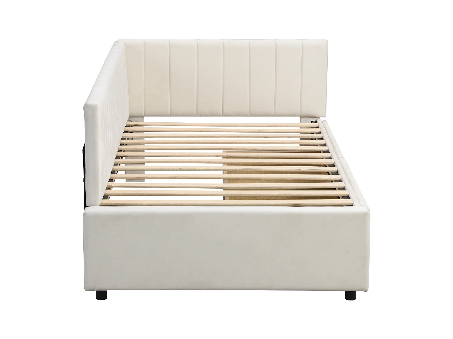 Cama de criança 90 x 200 cm - Cama individual com 2 gavetas e braços - veludo bege - colchão não incluído