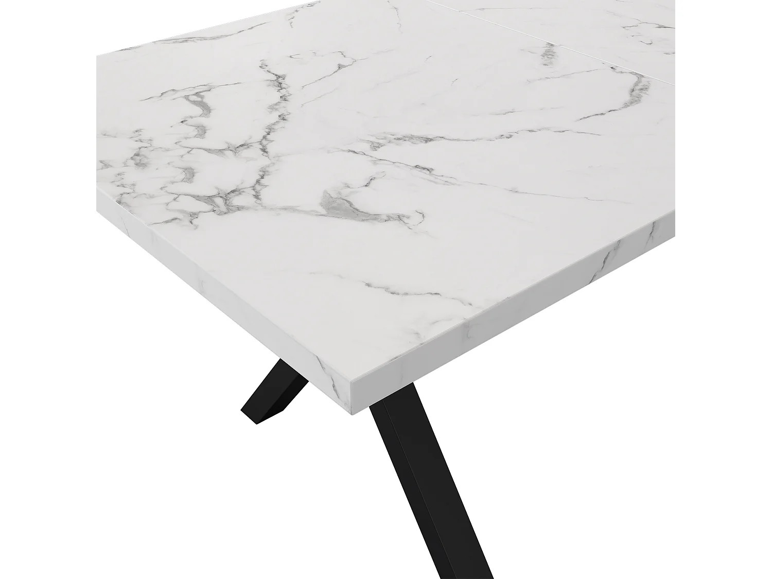 Mesa de comedor rectangular - Mesa de centro con patas cruzadas negras - Superficie con textura de mármol - Para comedor y sala de estar