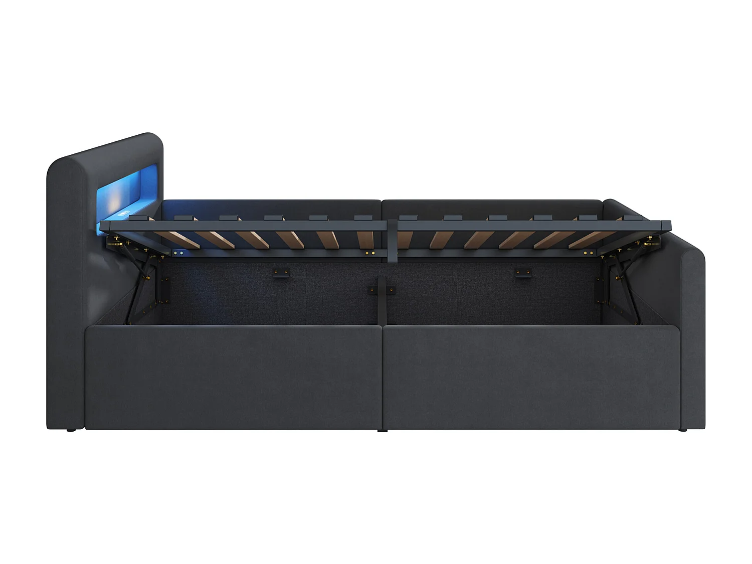 Cama com arrumação 90 x 200 cm - Cama de criança com iluminação LED e entrada USB - cabeceira com arrumação - veludo cinza escuro - colchão não incluído