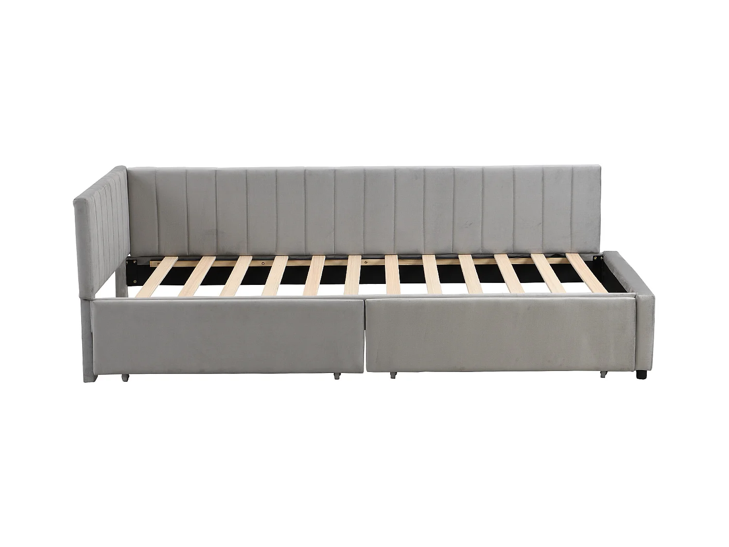 Łóżko dziecięce 90 x 200 cm - Łóżko pojedyncze z 2 szufladami i podłokietnikami - szary aksamit - materac nie jest wliczony w cenę