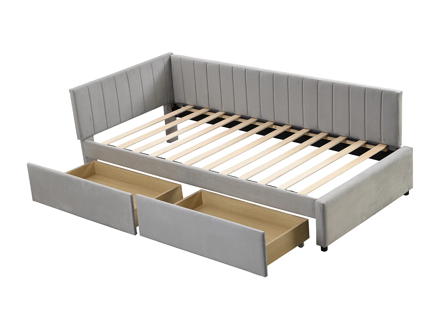 Łóżko dziecięce 90 x 200 cm - Łóżko pojedyncze z 2 szufladami i podłokietnikami - szary aksamit - materac nie jest wliczony w cenę