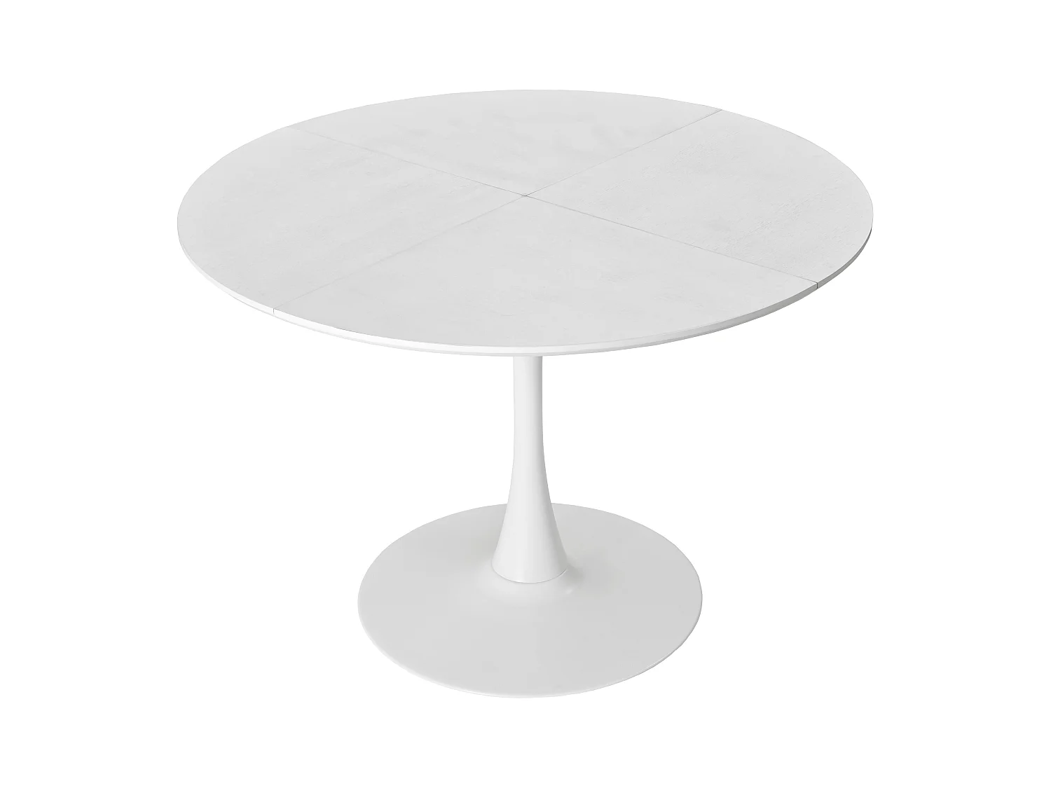 Table à manger ronde - Table à manger blanc avec piètement en métal et plateau en bois massif - plateau quatre pièces