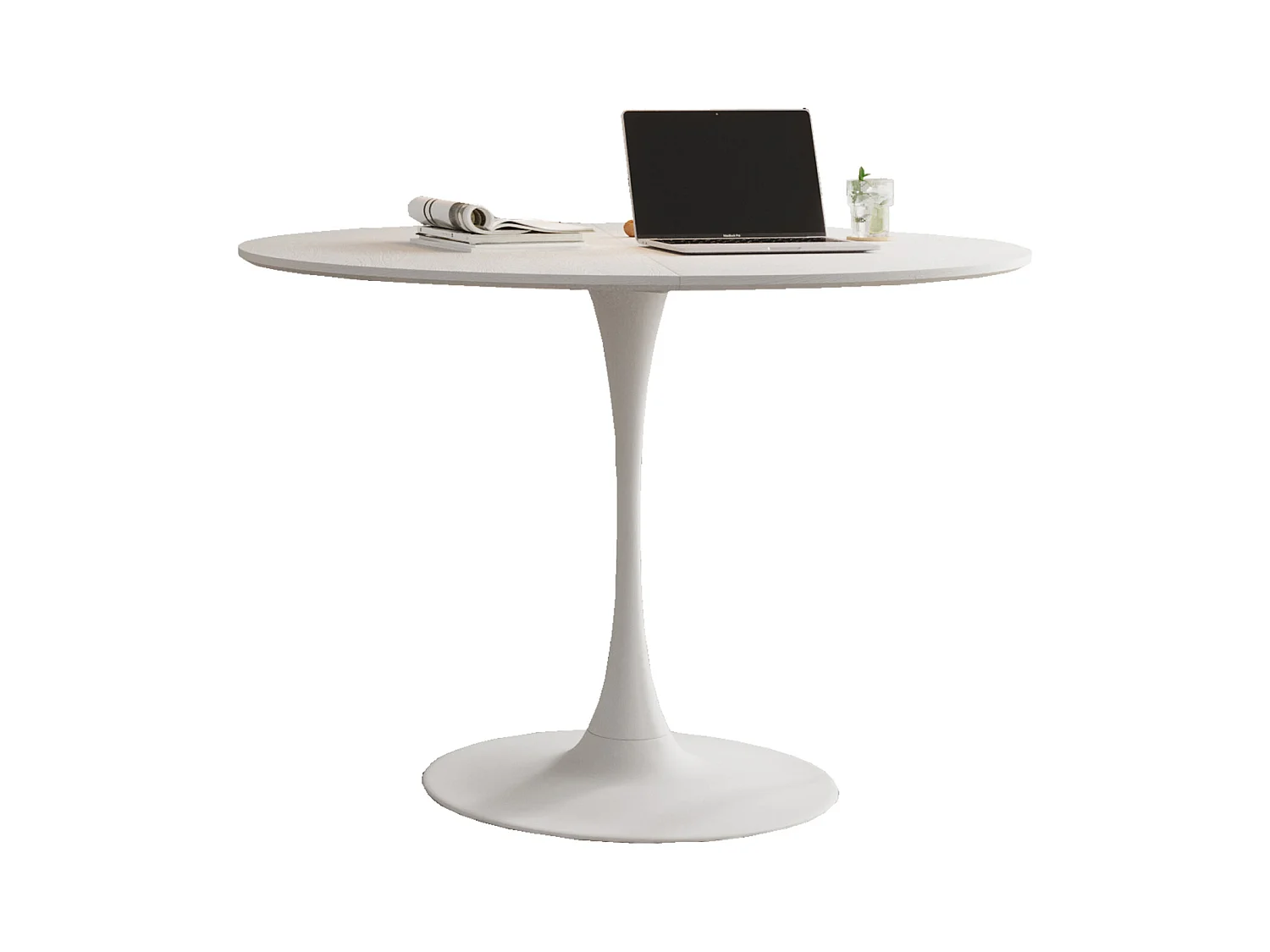 Table à manger ronde - Table à manger blanc avec piètement en métal et plateau en bois massif - plateau quatre pièces