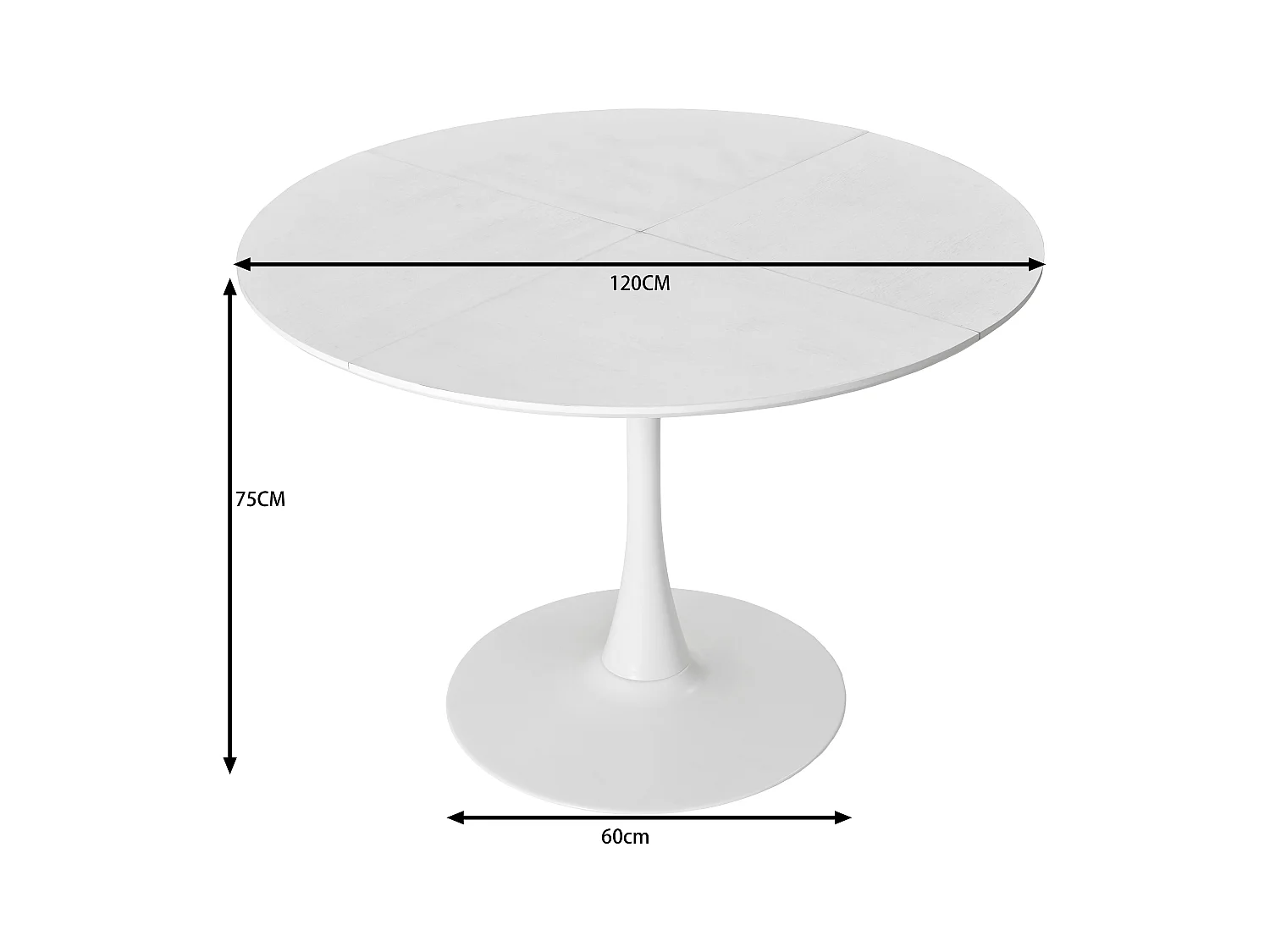 Table à manger ronde - Table à manger blanc avec piètement en métal et plateau en bois massif - plateau quatre pièces