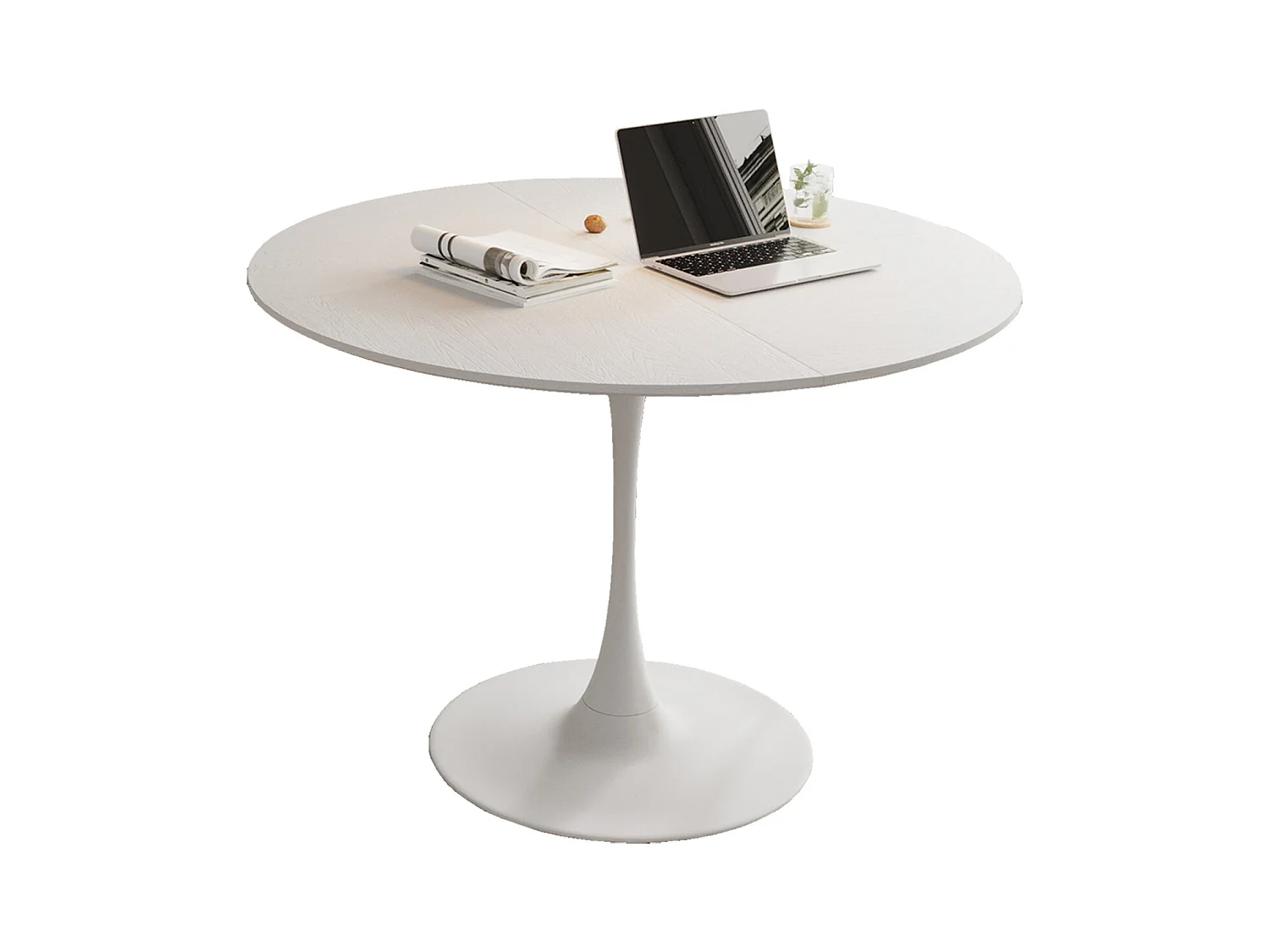 Table à manger ronde - Table à manger blanc avec piètement en métal et plateau en bois massif - plateau quatre pièces