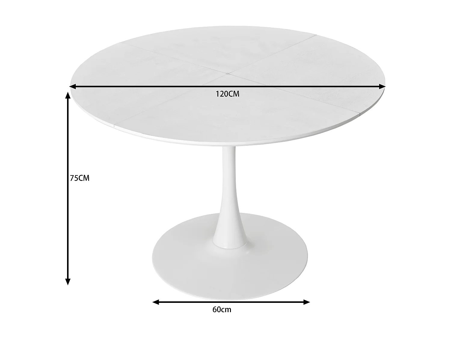 Table à manger ronde - Table à manger blanc avec piètement en métal et plateau en bois massif - plateau quatre pièces