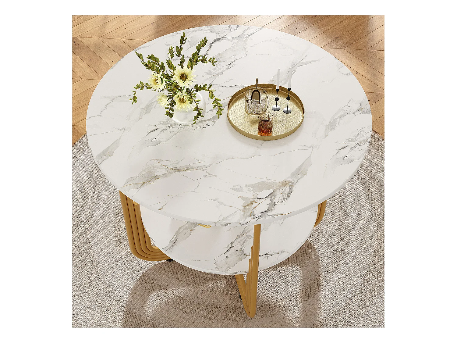 Table à manger ronde - Table blanche avec plateau et pieds réglables - Plateau en MDF - pour la salle à manger et le salon