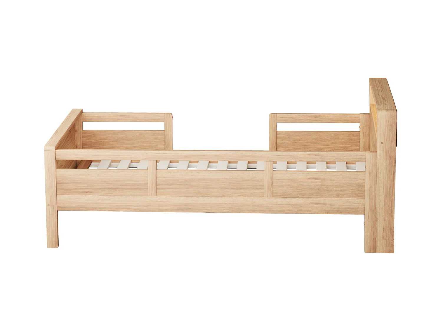 Lit enfant 90 x 200 cm - Lit simple avec éclairage LED et recharge USB - tête de lit avec rangement - bois - matelas non inclus