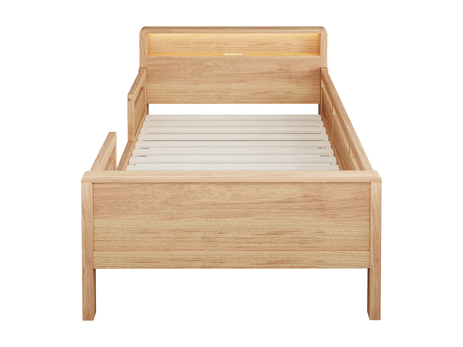 Lit enfant 90 x 200 cm - Lit simple avec éclairage LED et recharge USB - tête de lit avec rangement - bois - matelas non inclus