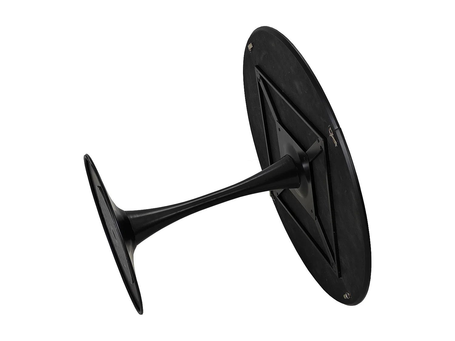 Table à manger ronde - Table à manger noir avec piètement en métal et plateau en bois massif - plateau quatre pièces