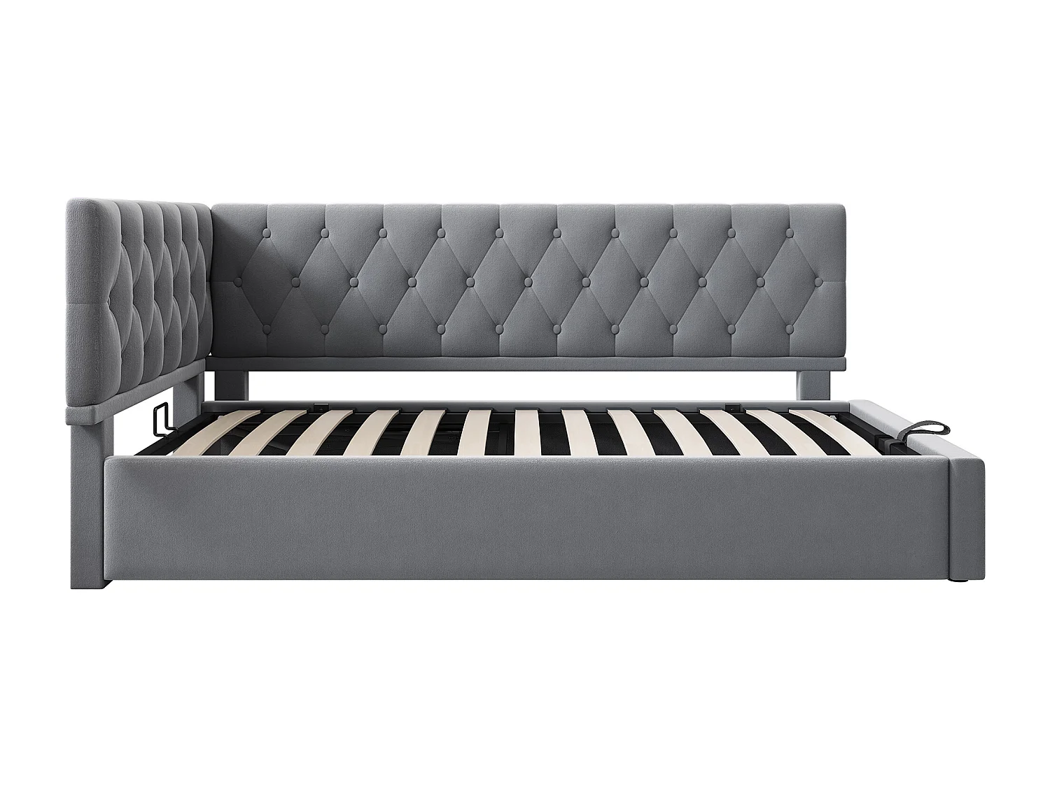 Bed met opbergruimte 90 x 190 cm - Kinderbed met rugleuning en houten lattenbodem - grijs fluweel - zonder matras