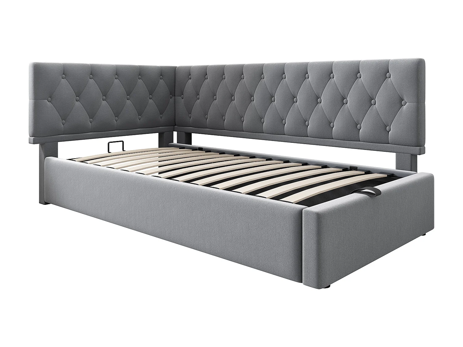 Bed met opbergruimte 90 x 190 cm - Kinderbed met rugleuning en houten lattenbodem - grijs fluweel - zonder matras