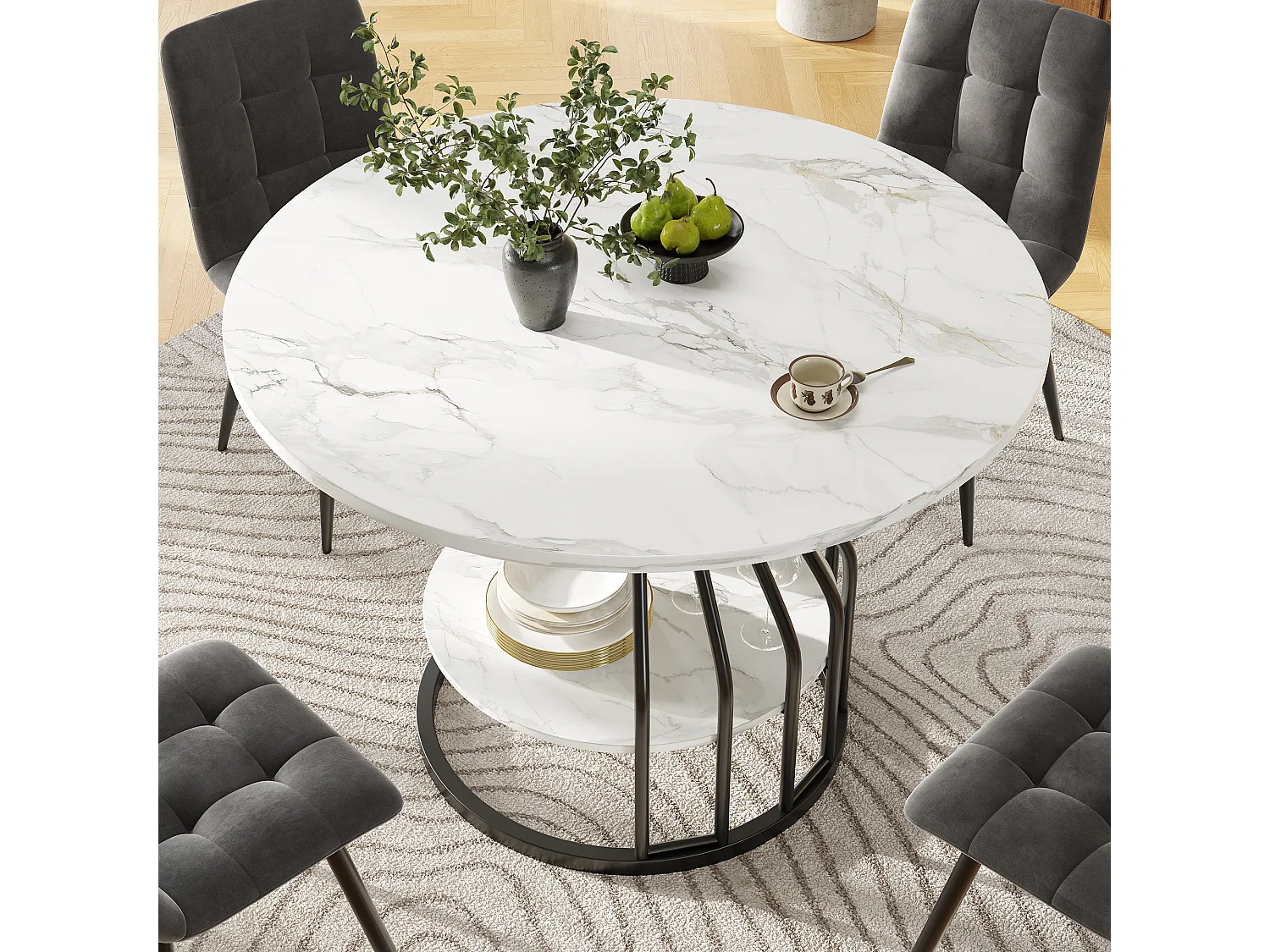 Ronde eettafel - Witte tafel met centraal blad - MDF blad - voor eetkamer en woonkamer