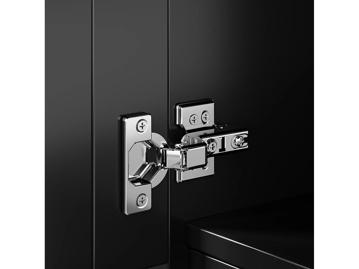 Buffet haut noir - Meuble haut 5 portes et 3 tiroirs - rangement ouvert - pour cuisines et salons