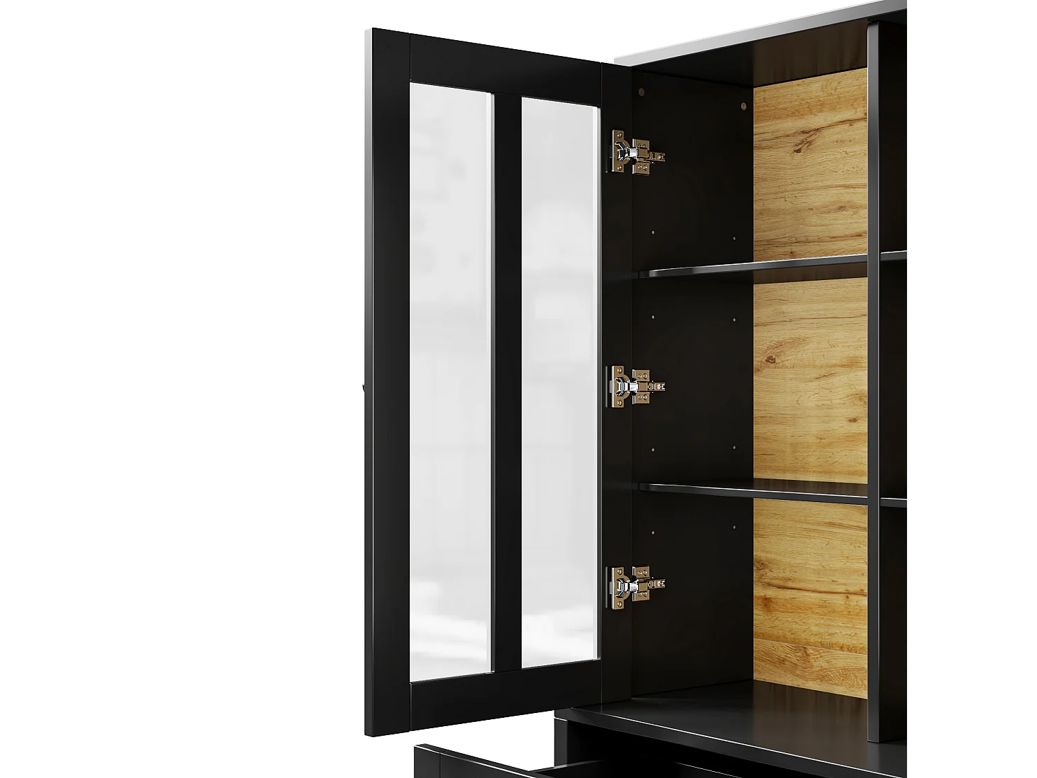 Buffet haut noir - Meuble haut 5 portes et 3 tiroirs - rangement ouvert - pour cuisines et salons