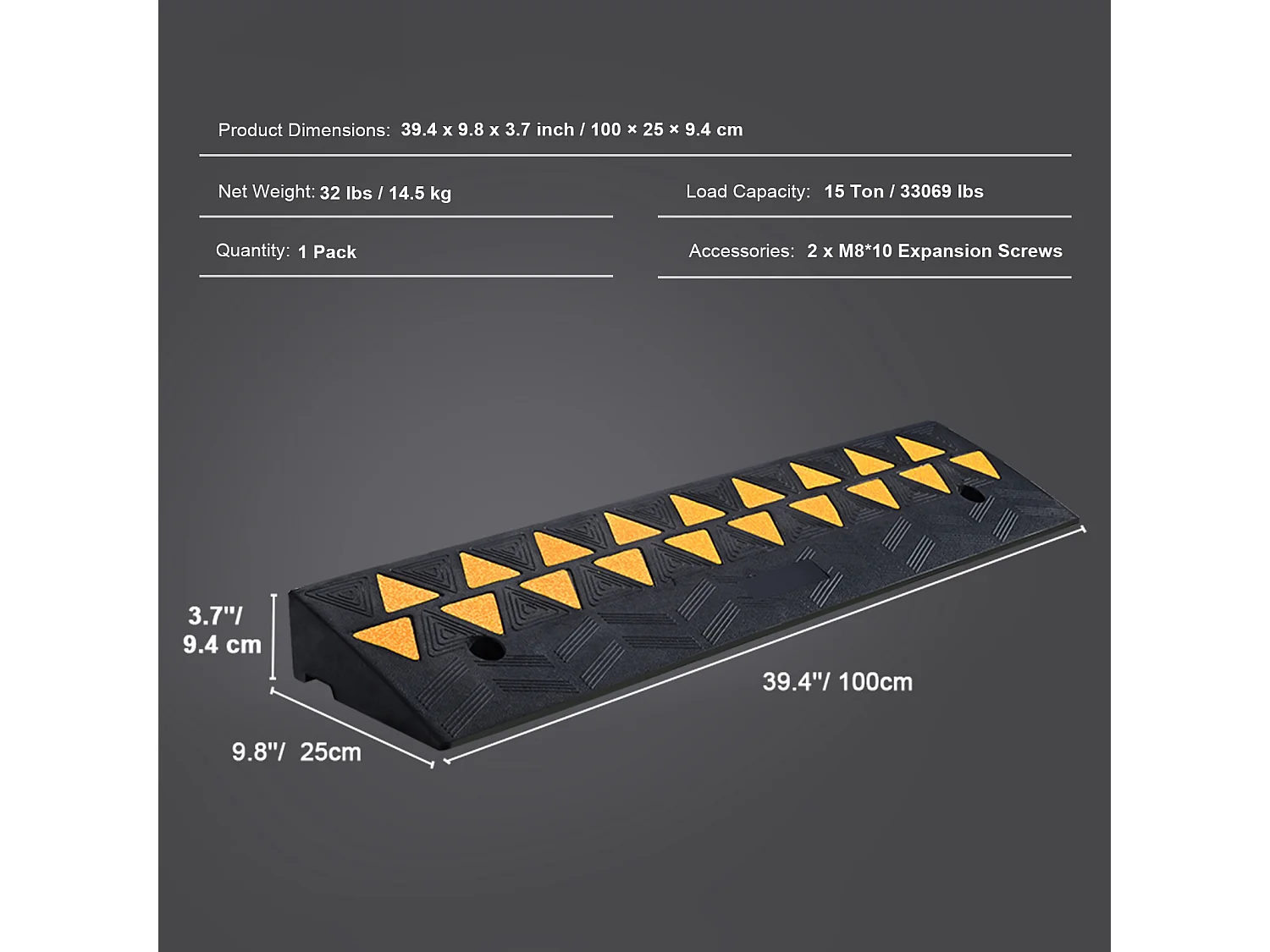 Rampe de Seuil en Caoutchouc SucceBuy Rampe de Bordure en Caoutchouc, Hauteur de 9.4cm, Largeur de 100cm, Capacité de Charge de 15000kg pour Allée
