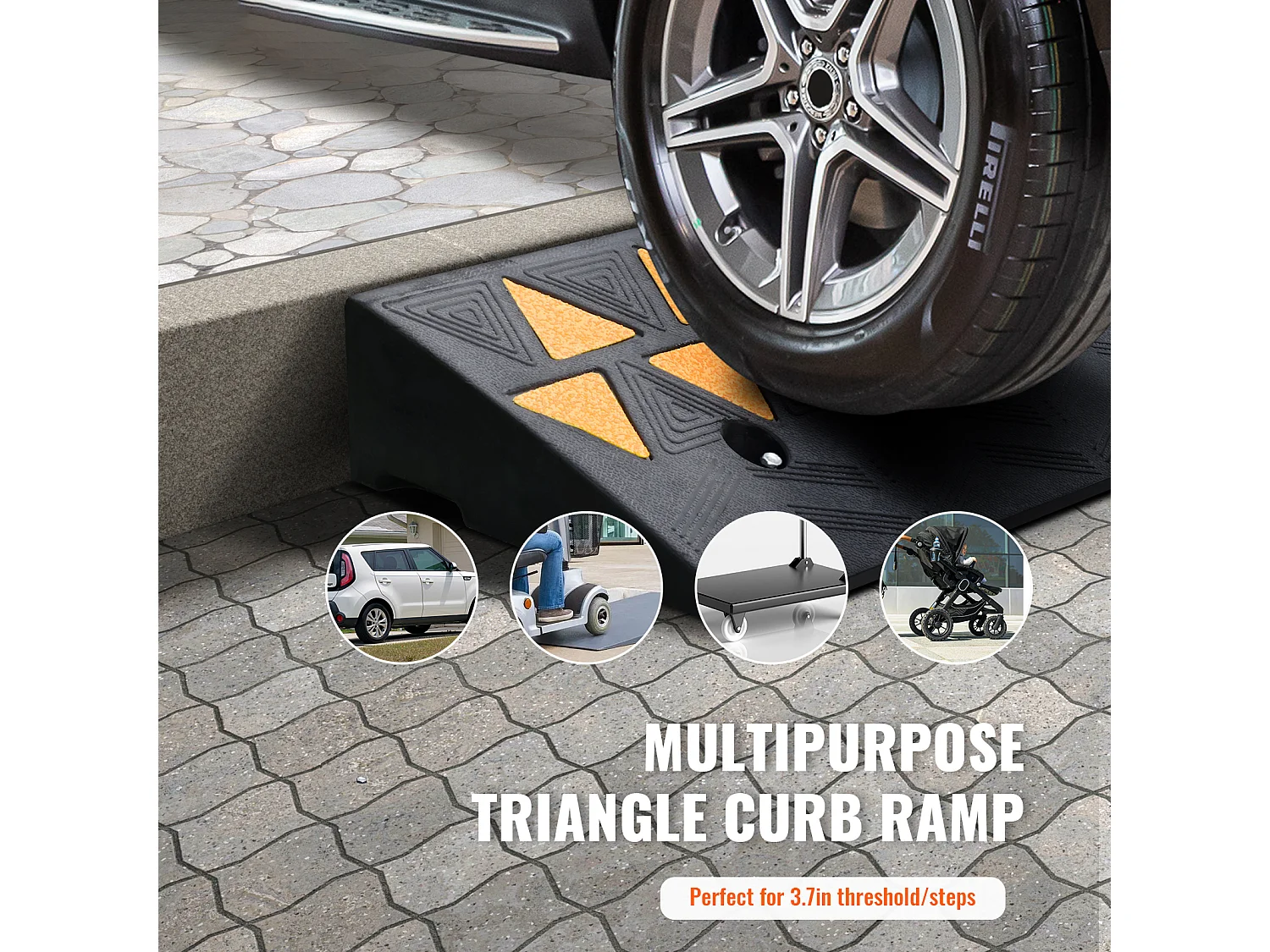 Rampe de Seuil en Caoutchouc SucceBuy Rampe de Bordure en Caoutchouc, Hauteur de 9.4cm, Largeur de 100cm, Capacité de Charge de 15000kg pour Allée