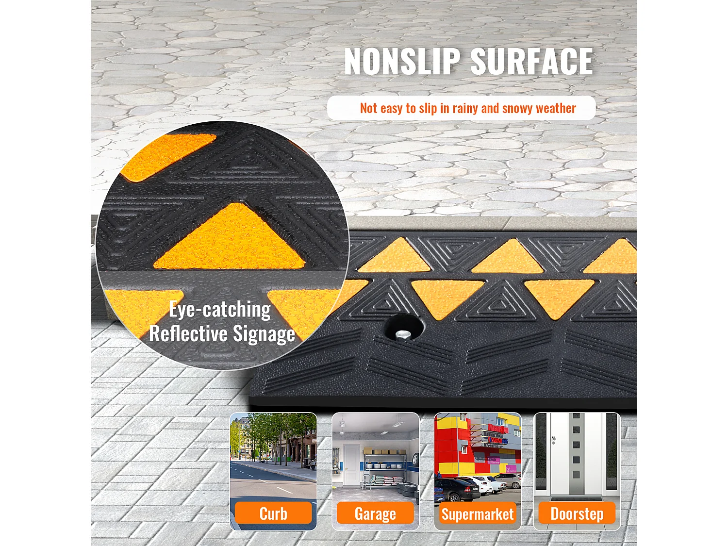 Rampe de Seuil en Caoutchouc SucceBuy Rampe de Bordure en Caoutchouc, Hauteur de 9.4cm, Largeur de 100cm, Capacité de Charge de 15000kg pour Allée