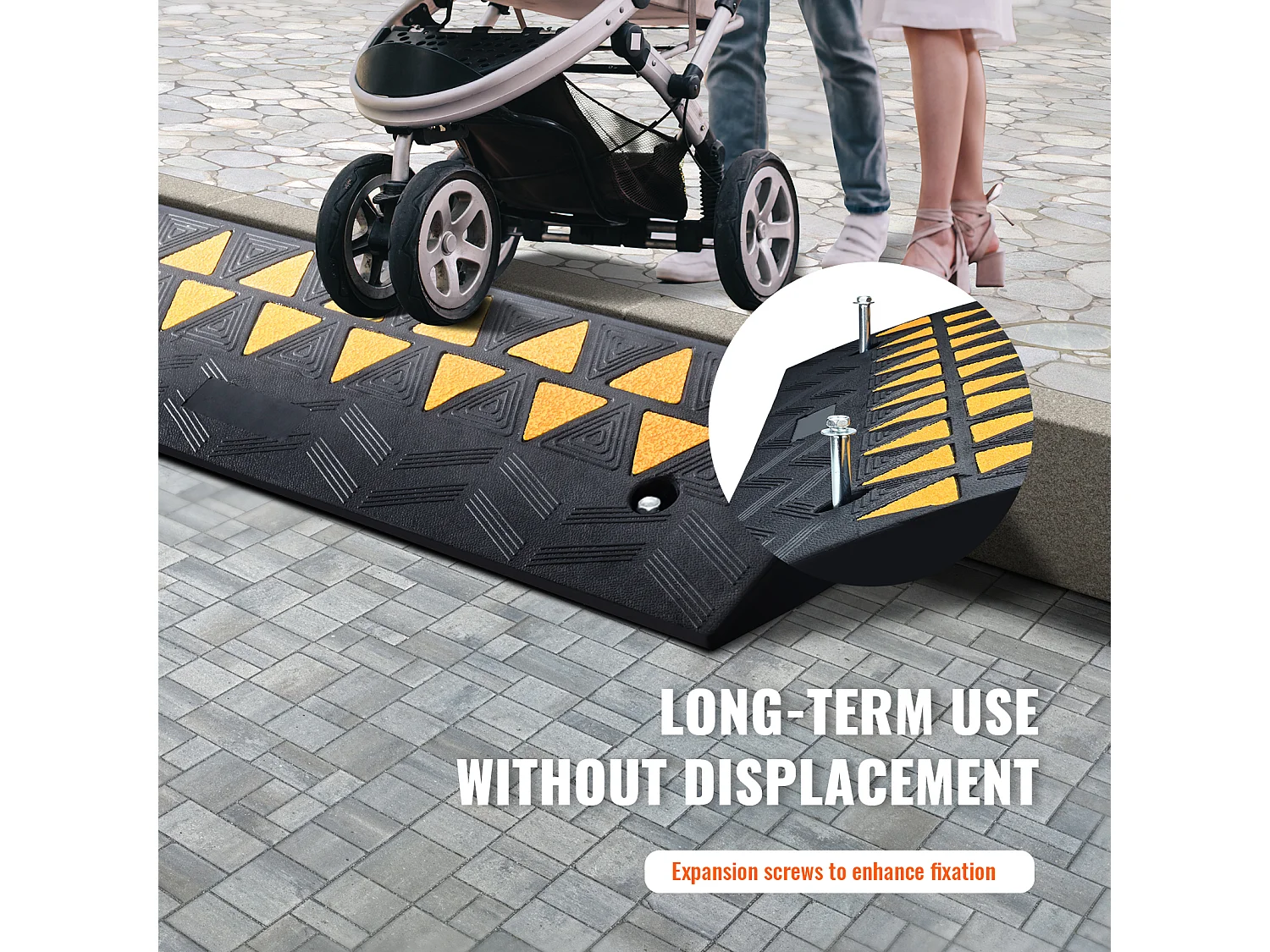 Rampe de Seuil en Caoutchouc SucceBuy Rampe de Bordure en Caoutchouc, Hauteur de 9.4cm, Largeur de 100cm, Capacité de Charge de 15000kg pour Allée