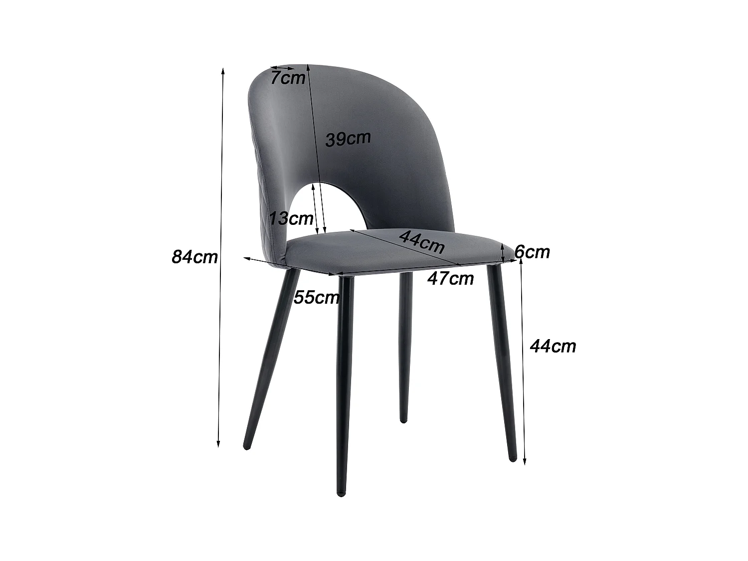 Lot de 2 chaises de salle à manger - Chaise avec dossier et pieds réglables - velours gris