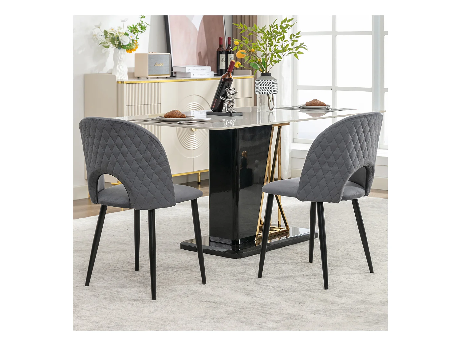 Lot de 2 chaises de salle à manger - Chaise avec dossier et pieds réglables - velours gris