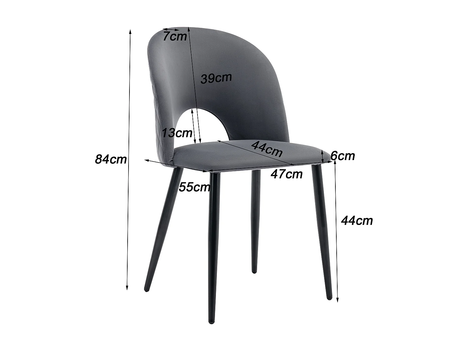 Lot de 2 chaises de salle à manger - Chaise avec dossier et pieds réglables - velours gris