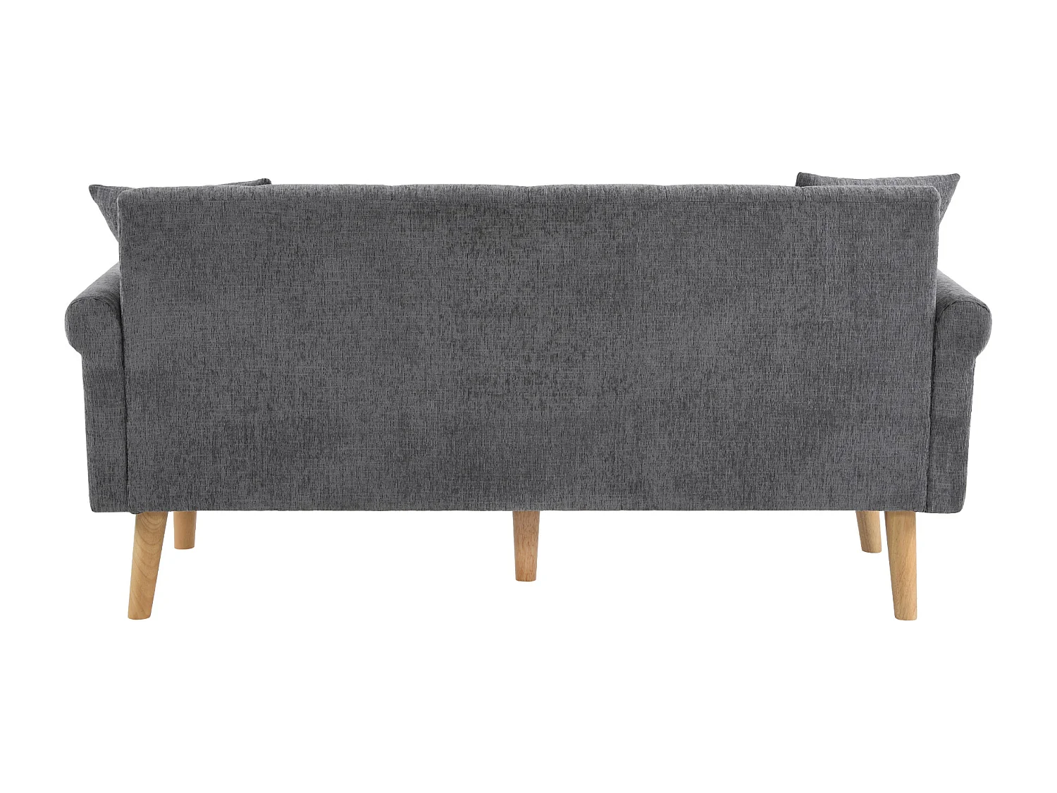 Szara sofa 2-osobowa - Prosta sofa z dwiema poduszkami i podłokietnikami - szenil - do salonu i sypialni