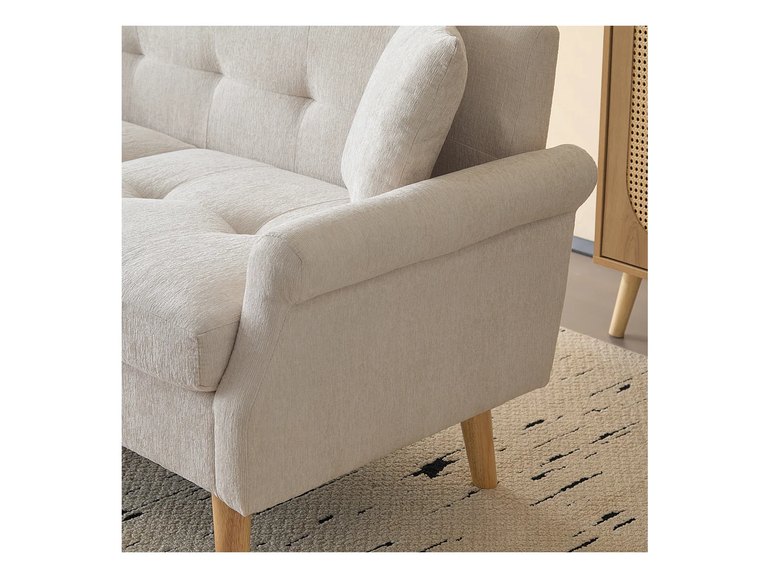 Canapé 2 places beige - Canapé droit avec deux coussins et accoudoirs - chenille - pour le salon et la chambre