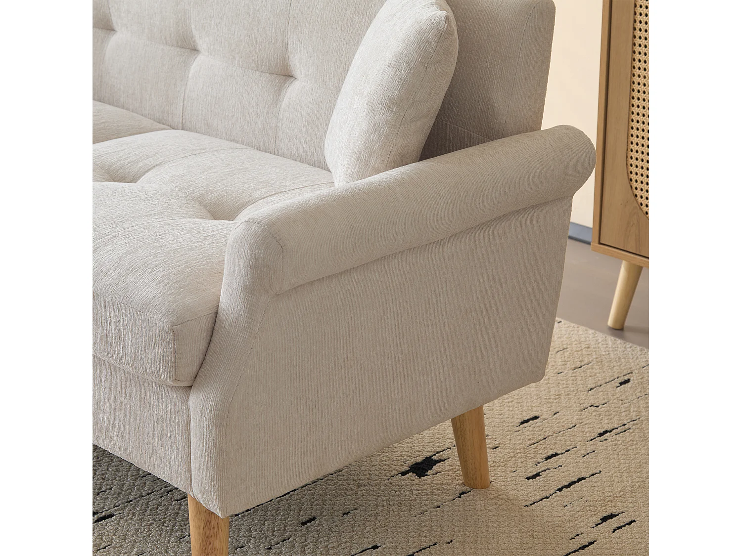 Beige 2-zitsbank - Rechte bank met twee kussens en armleuningen - chenille - voor woonkamer en slaapkamer