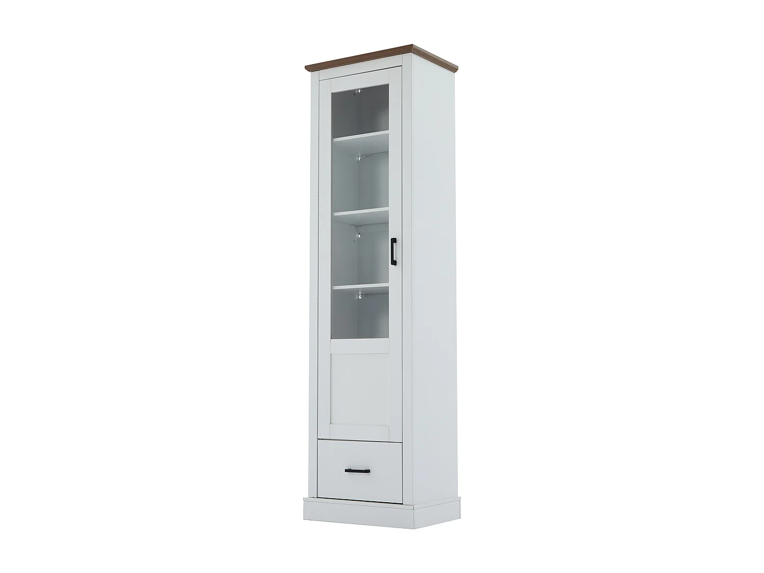 Vitrine 50x35x178 cm LED 1 porte 1 tiroir - meuble de rangement - bois - blanc
