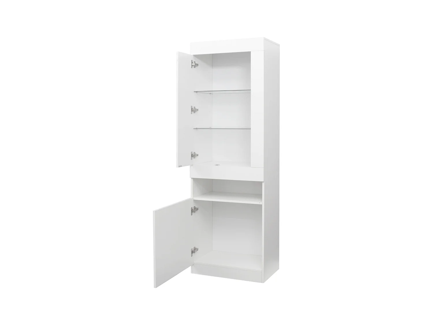 LED boekenkast vitrinekast met 2 deuren en glazen planken - opbergmeubel - hout - wit (50x40x180 cm)