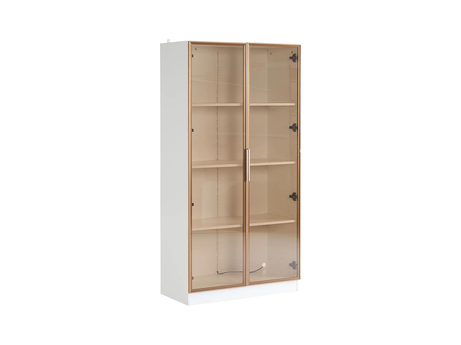 LED boekenkast vitrinekast met 2 glazen deuren en opbergruimte - verstelbare planken - wit (80x40x160 cm)