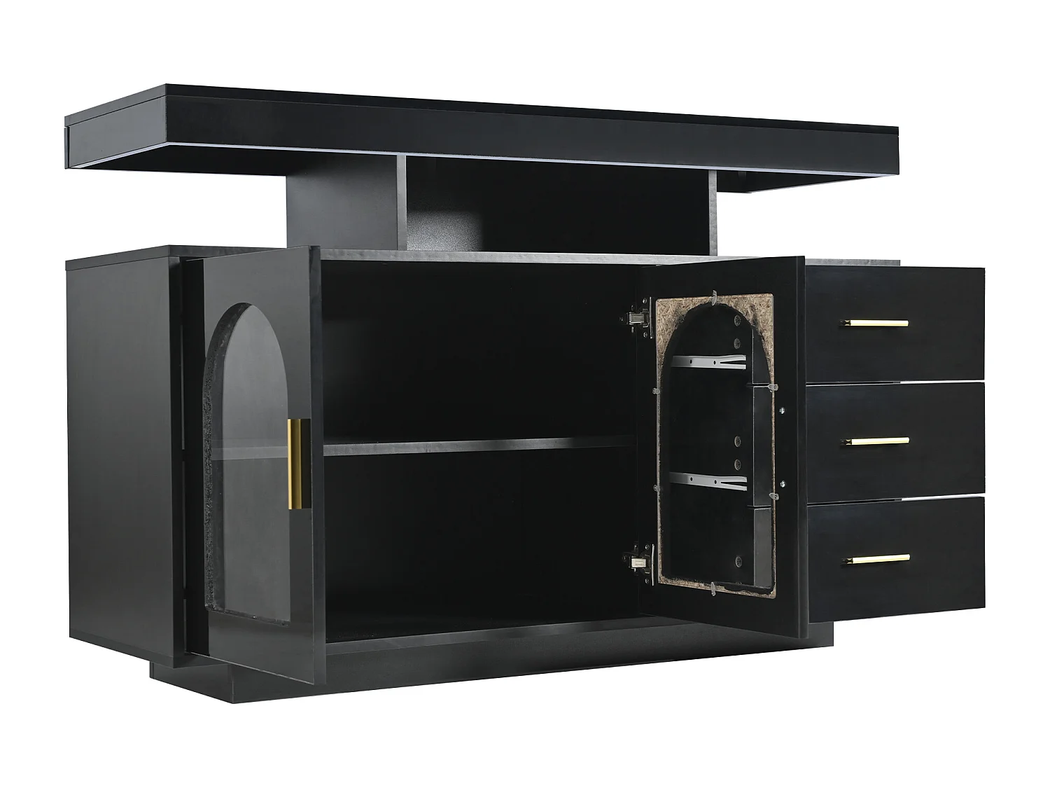 LED eetkamer dressoir met 2 deuren, 3 lades en open opbergruimte - hout - zwart (120x40x80 cm)