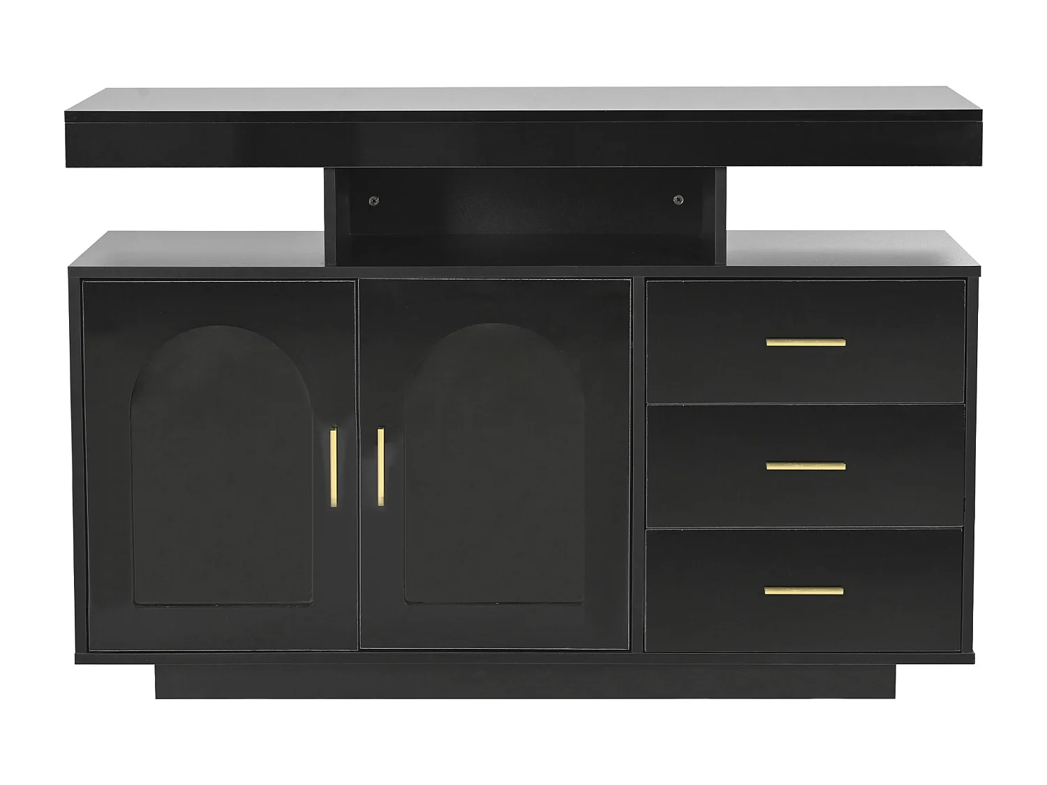 LED eetkamer dressoir met 2 deuren, 3 lades en open opbergruimte - hout - zwart (120x40x80 cm)