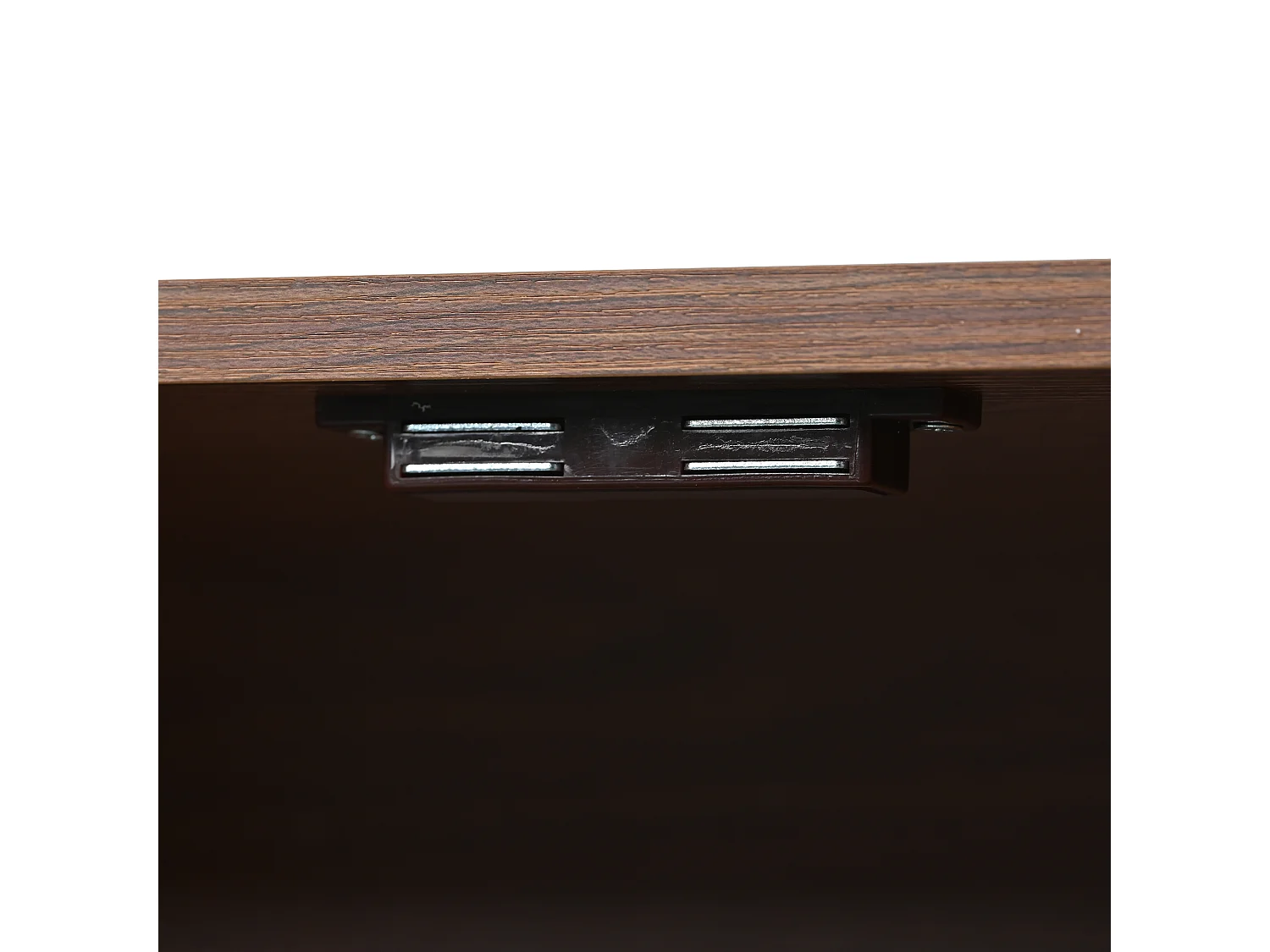 Eetkamerdressoir van hout met 2 rotandeuren en 2 opberglades - metalen handgrepen en poten - walnoot (130x40x75 cm)