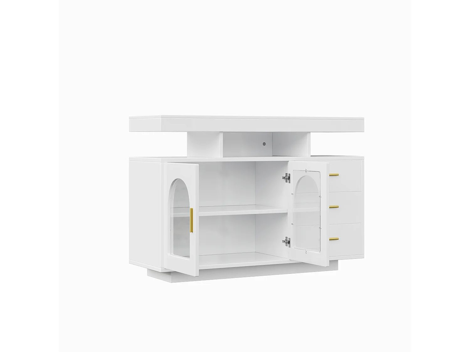 LED eetkamer dressoir met 2 deuren, 3 lades en open opbergruimte - hout - wit (120x40x80 cm)