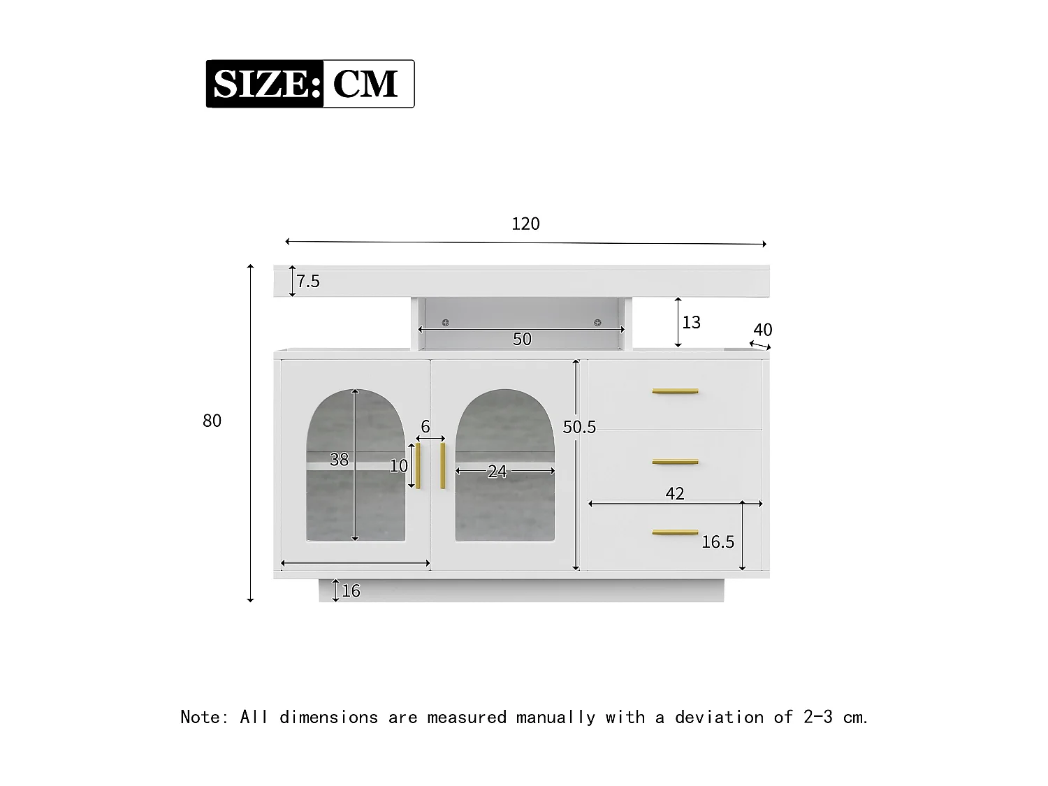 LED eetkamer dressoir met 2 deuren, 3 lades en open opbergruimte - hout - wit (120x40x80 cm)