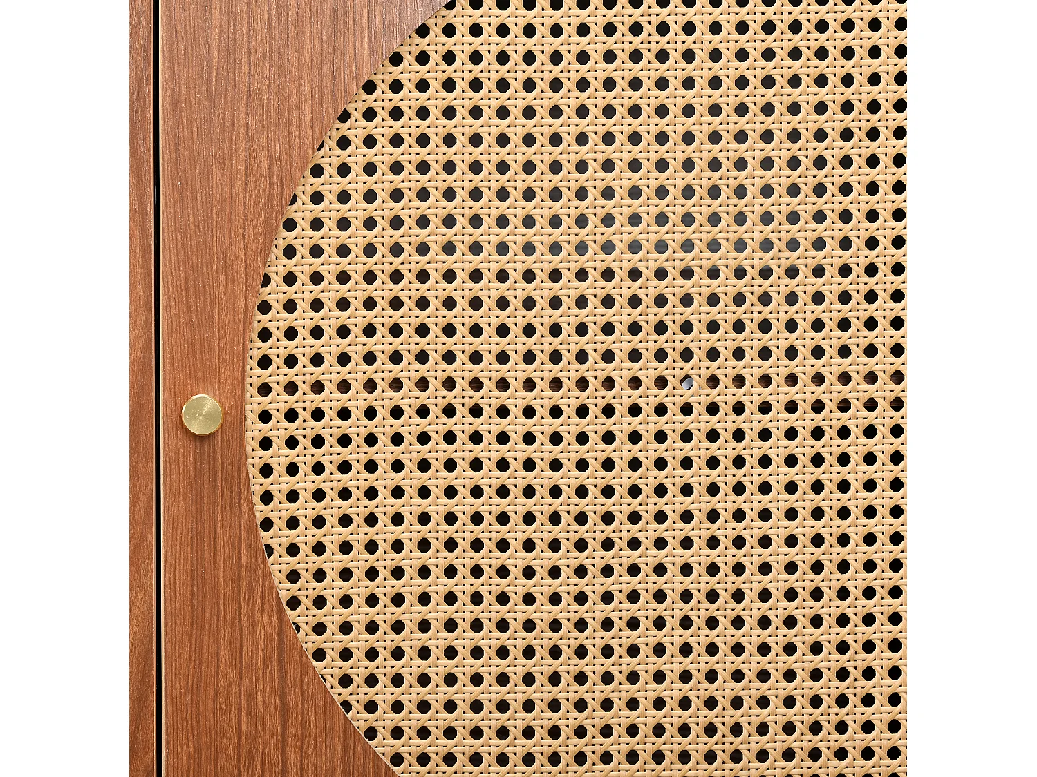 Eetkamerdressoir van hout met 3 rotandeuren en opbergruimte - metalen poten - walnoot (129,8 x 40 x 76 cm)