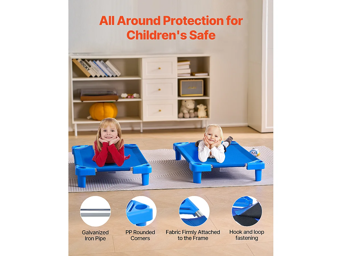 Stapelbaar Babybed SucceBuy, 107 x 58 cm, Blauw, Set van 6, voor Kinderdagverblijven, Kleuterscholen en Klaslokalen