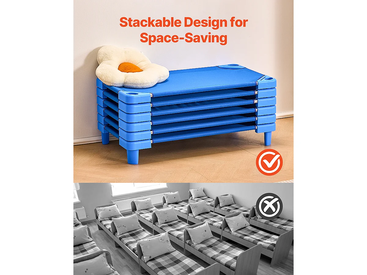Stapelbaar Babybed SucceBuy, 107 x 58 cm, Blauw, Set van 6, voor Kinderdagverblijven, Kleuterscholen en Klaslokalen