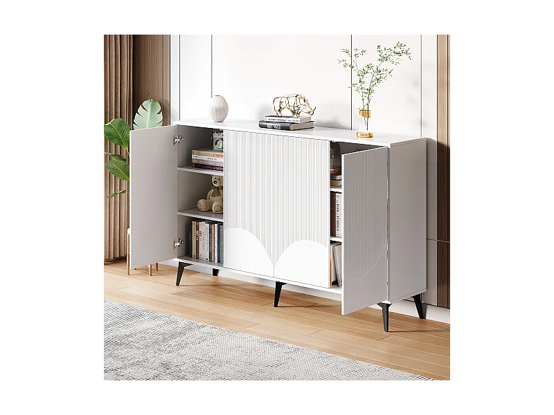 Buffet 160x35x100 cm avec 4 portes meuble de rangement - étagères réglables - bois - blanc