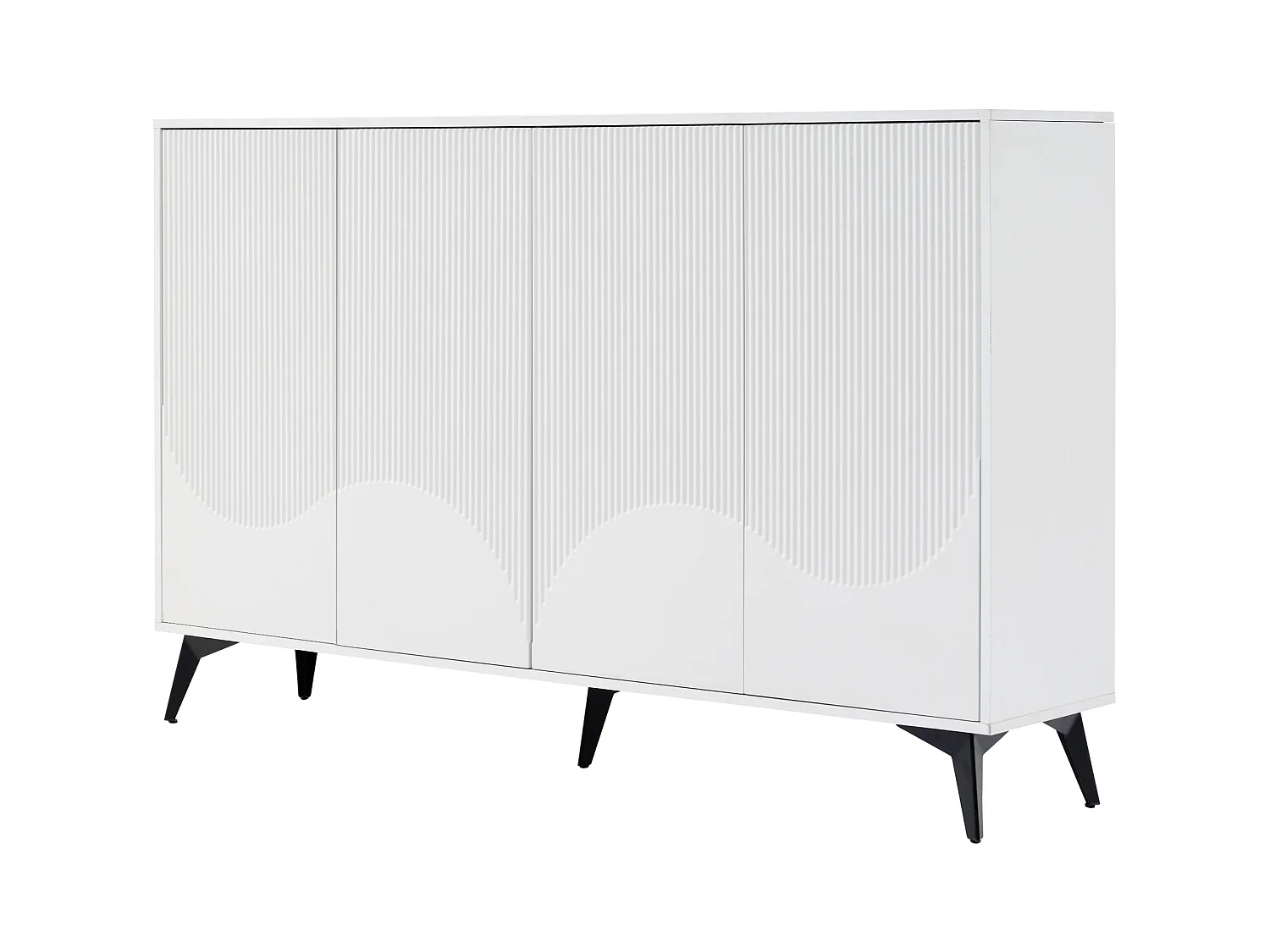 Buffet 160x35x100 cm avec 4 portes meuble de rangement - étagères réglables - bois - blanc
