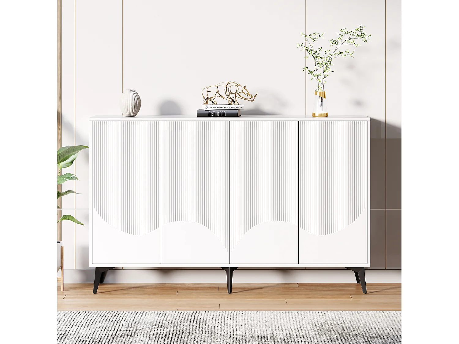 Eetkamer dressoir met 4 deuren opbergmeubel - verstelbare planken - hout - wit (160x35x100 cm)