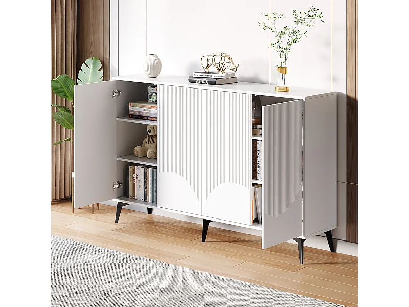 Eetkamer dressoir met 4 deuren opbergmeubel - verstelbare planken - hout - wit (160x35x100 cm)