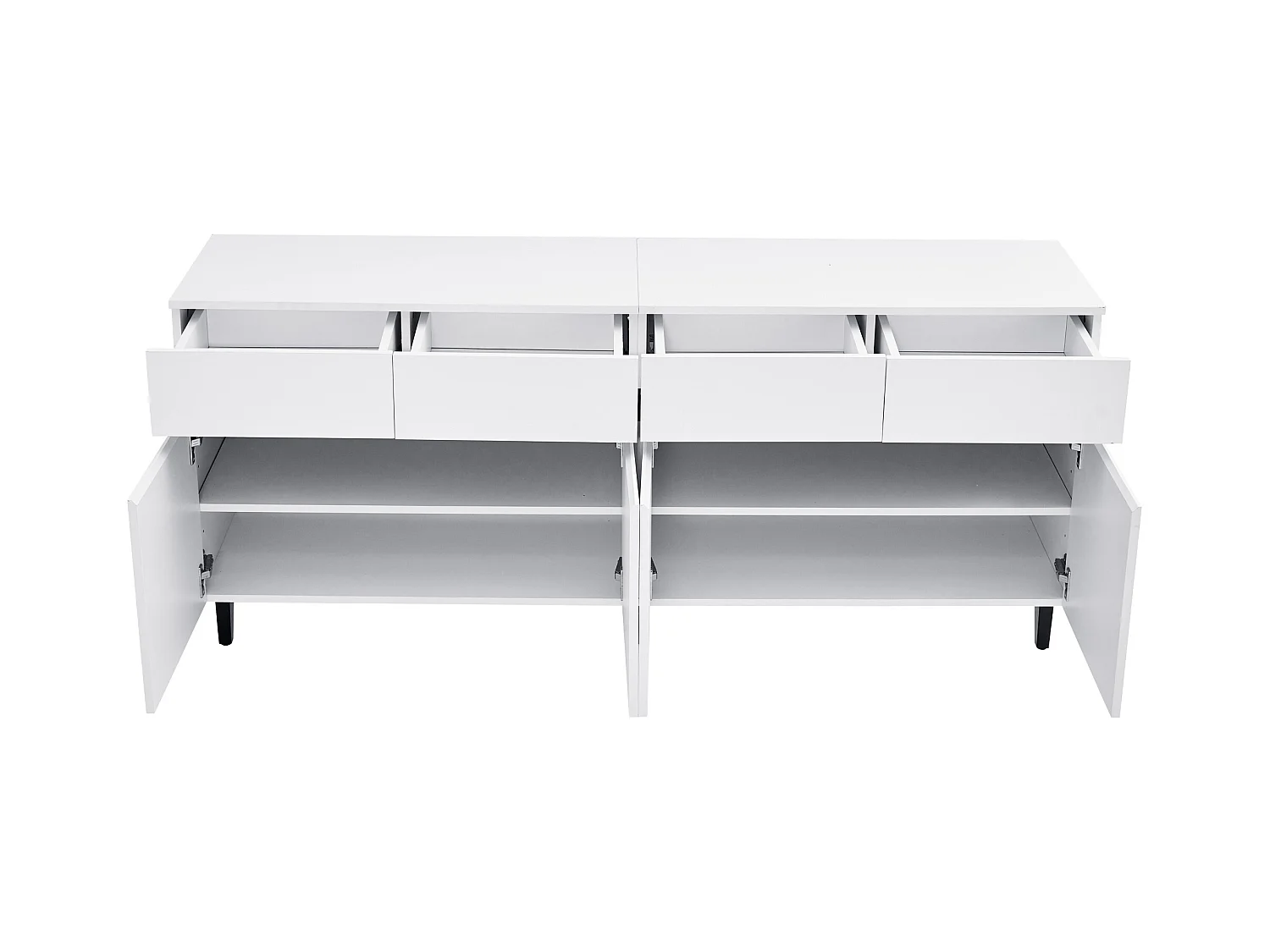 Buffet 160x40x68 cm avec 4 portes 4 tiroirs de rangement - étagères réglables - bois - blanc