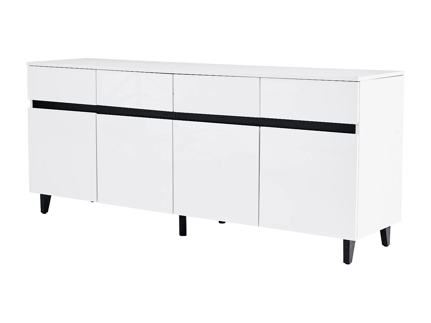 Buffet 160x40x68 cm avec 4 portes 4 tiroirs de rangement - étagères réglables - bois - blanc